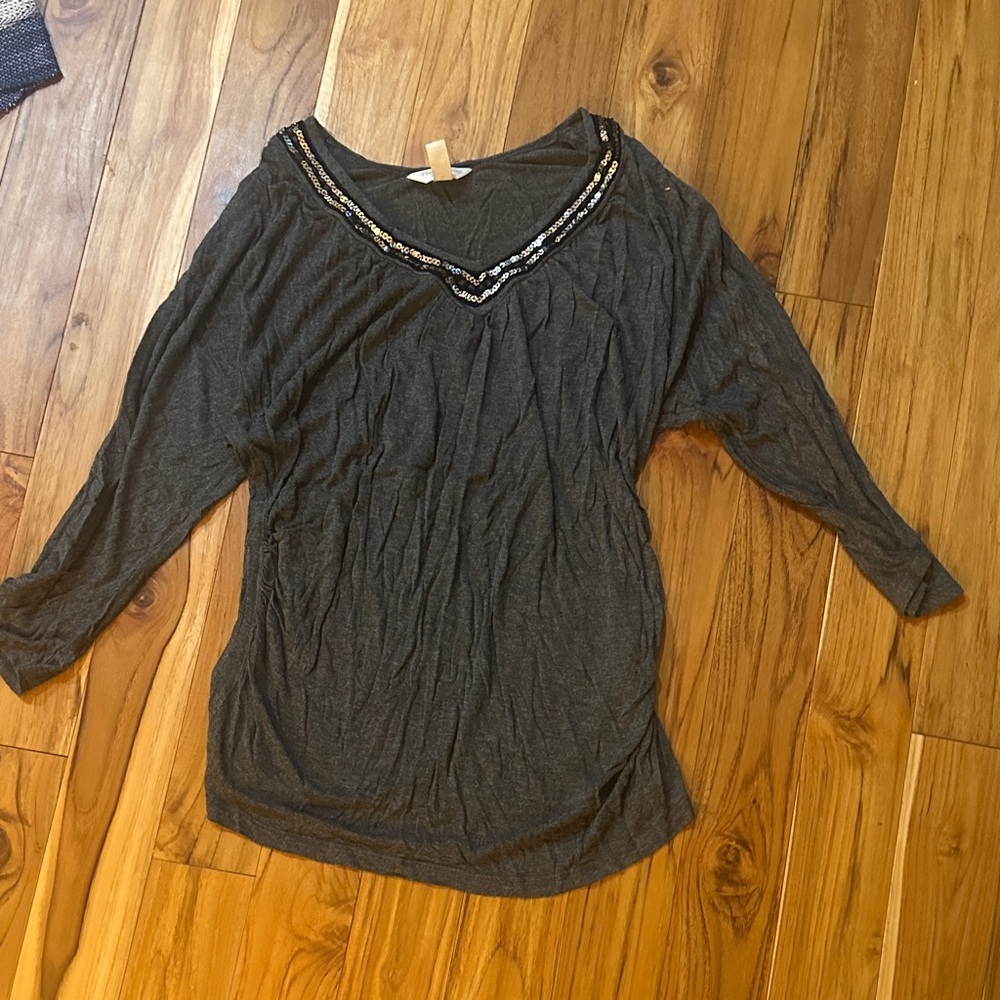 Three Seasons Maternity Dark Gray Blouse with Sequin Detail